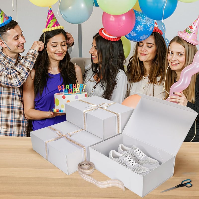 Ditwis 4 Pack 13.8x9x4.3 Inches Gift Boxes with Magnetic Closure Lids, White Magnetic Box for Wedding, Groomsmen Bridesmaid Proposal, Birthdays, Mother's Day - Image 3